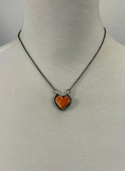 Red Spiny Sterling Silver Heart Necklace