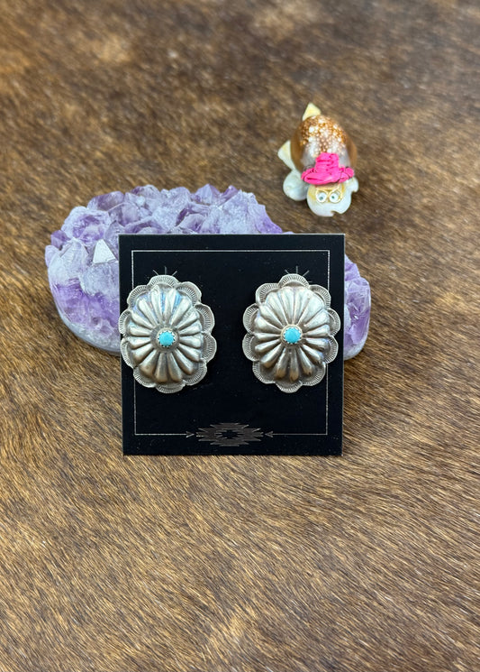 Kingman Turquoise Sterling Silver Floral Earrings
