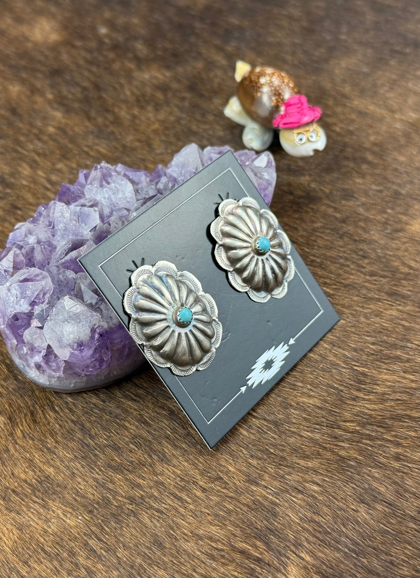 Kingman Turquoise Sterling Silver Floral Earrings
