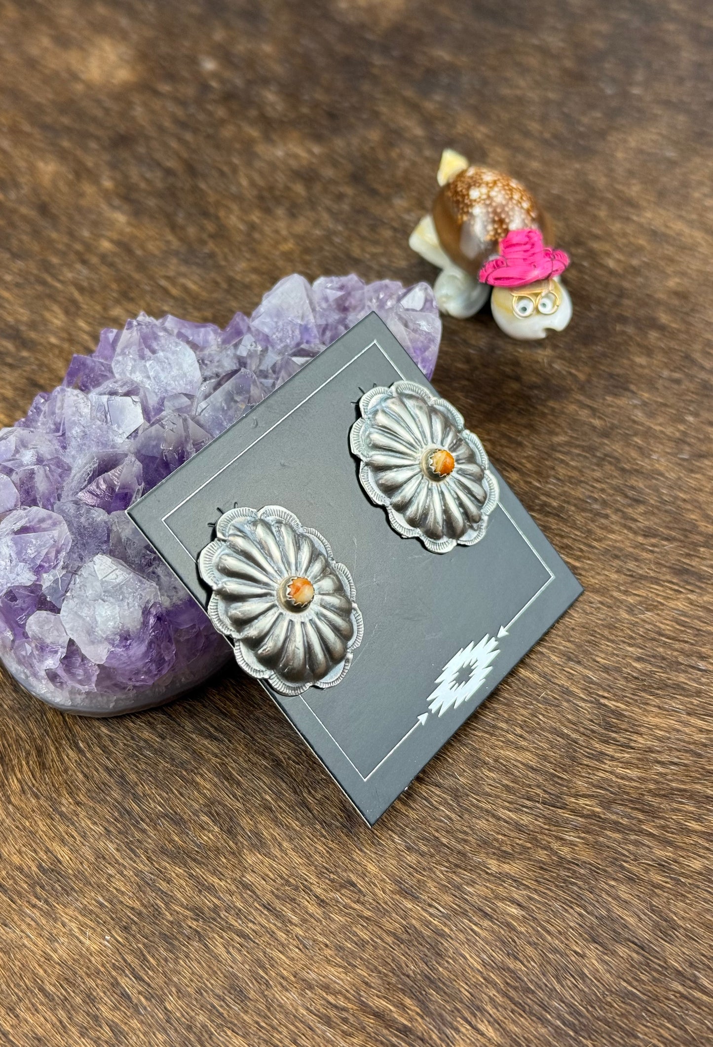 Orange Spiny  Sterling Silver Floral Earrings