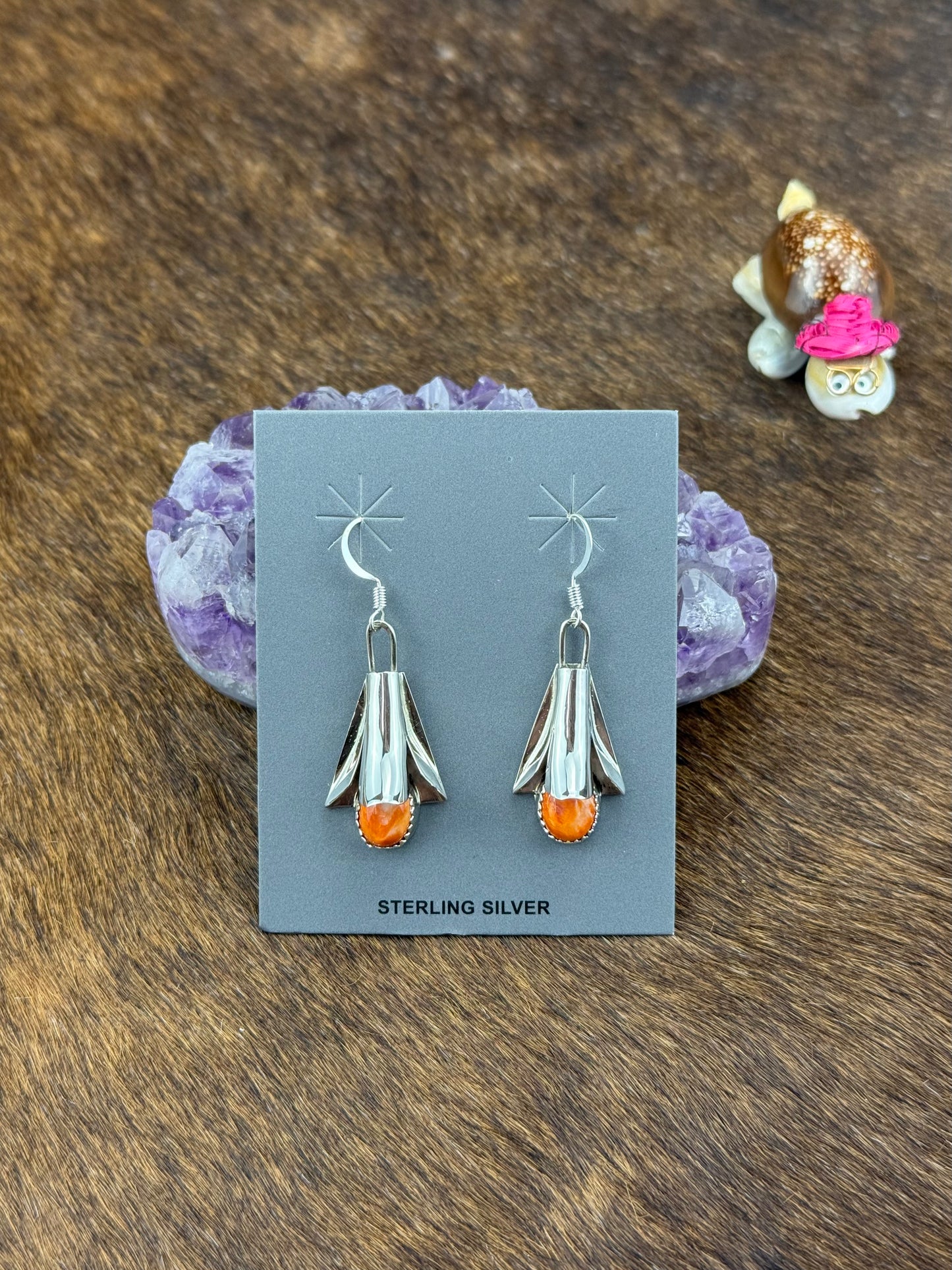 Orange Spiny Sterling Silver Blossom Earrings