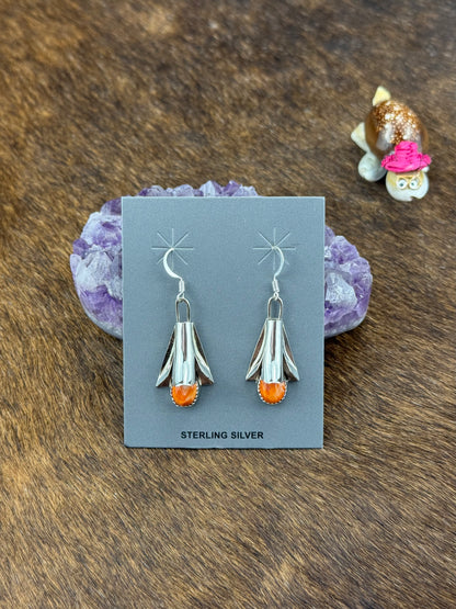 Orange Spiny Sterling Silver Blossom Earrings