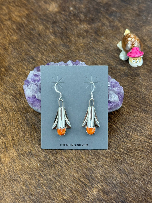 Orange Spiny Sterling Silver Blossom Earrings