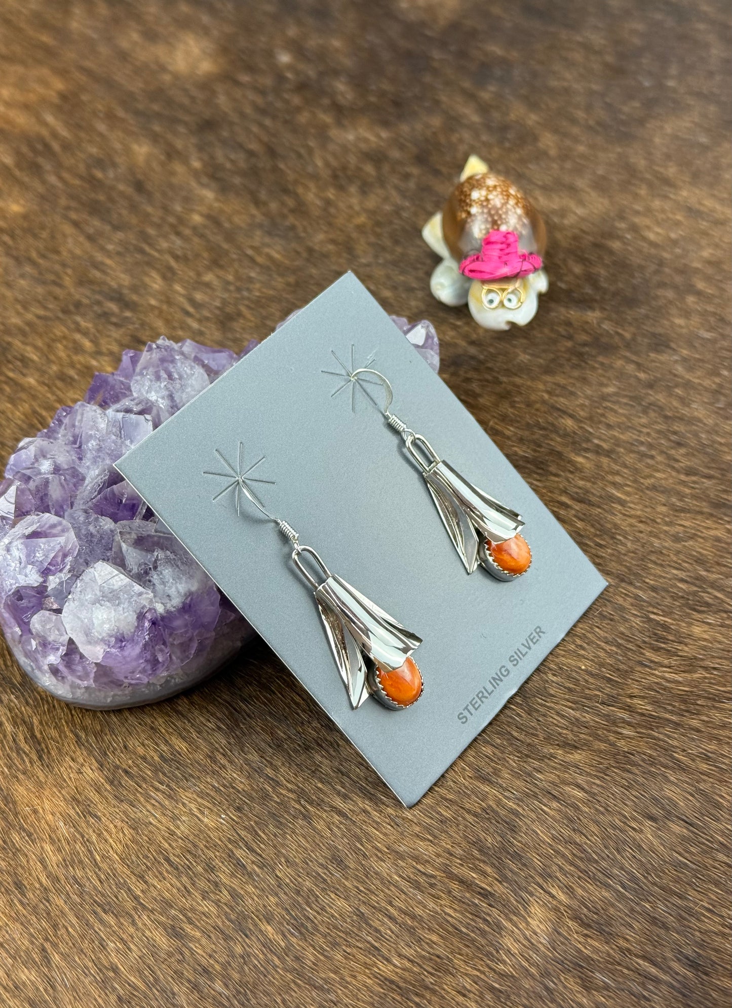Orange Spiny Sterling Silver Blossom Earrings