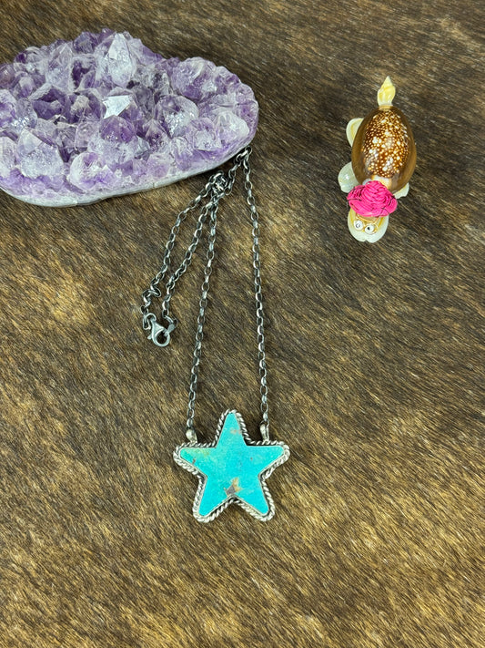 Kingman Turquoise Star Fixed Pendant Necklace