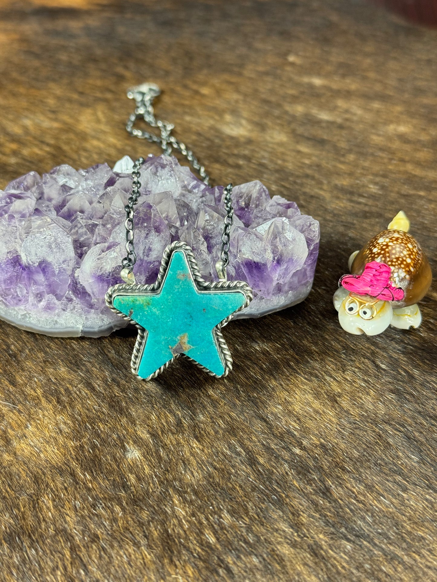 Kingman Turquoise Star Fixed Pendant Necklace