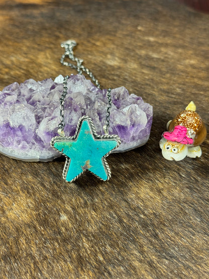 Kingman Turquoise Star Fixed Pendant Necklace