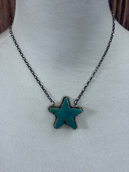 Kingman Turquoise Star Fixed Pendant Necklace