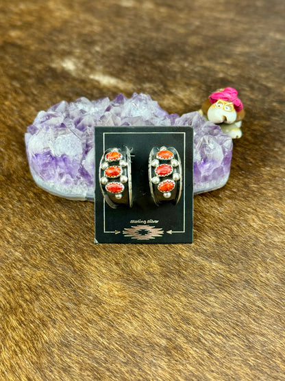 Red Spiny Sterling Silver Hoop Earrings