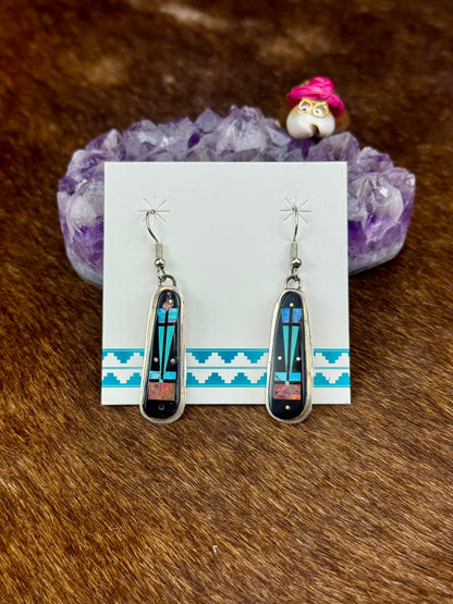 Multi-Color Stone Inlay Dangle Earrings