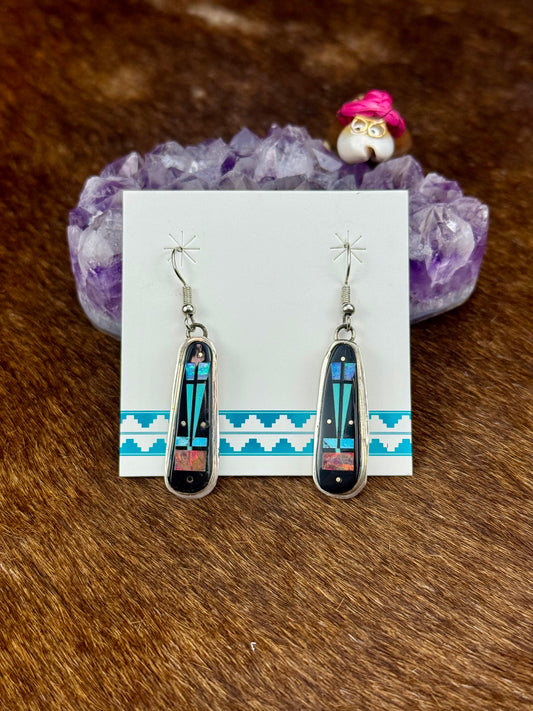 Multi-Color Stone Inlay Dangle Earrings