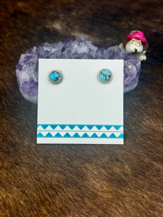 Kingman Turquoise Sterling Silver Round Studs