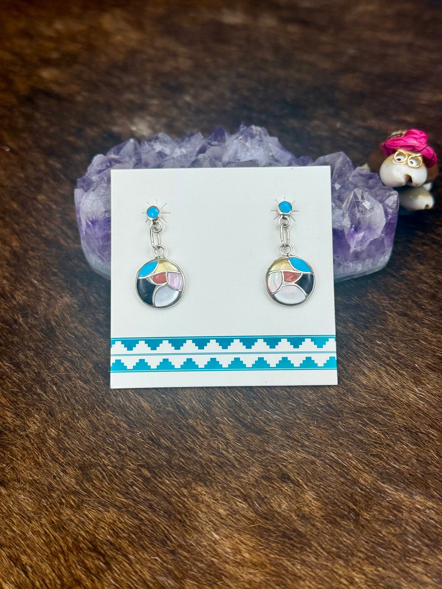 Multi-Color Sterling Silver Round Dangle Earrings