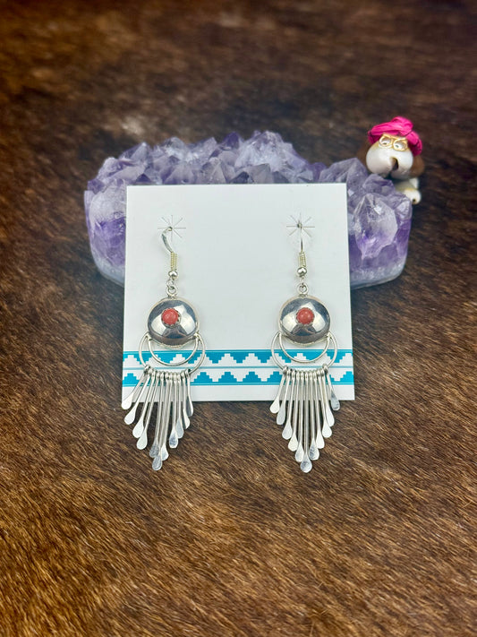 Red Spiny Sterling Silver Chandelier Dangle Earrings