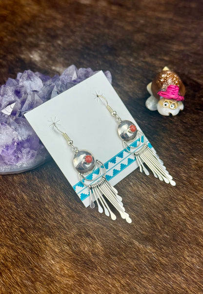 Red Spiny Sterling Silver Chandelier Dangle Earrings