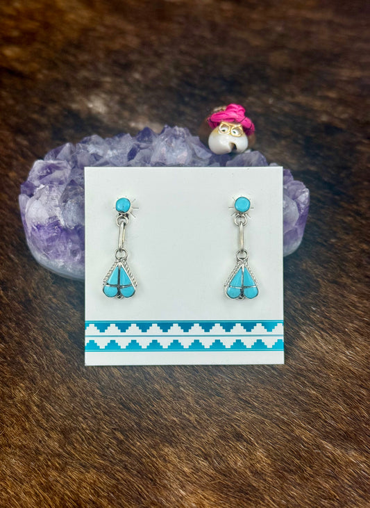 Kingman Turquoise Sterling Silver Heart Dangle Earrings