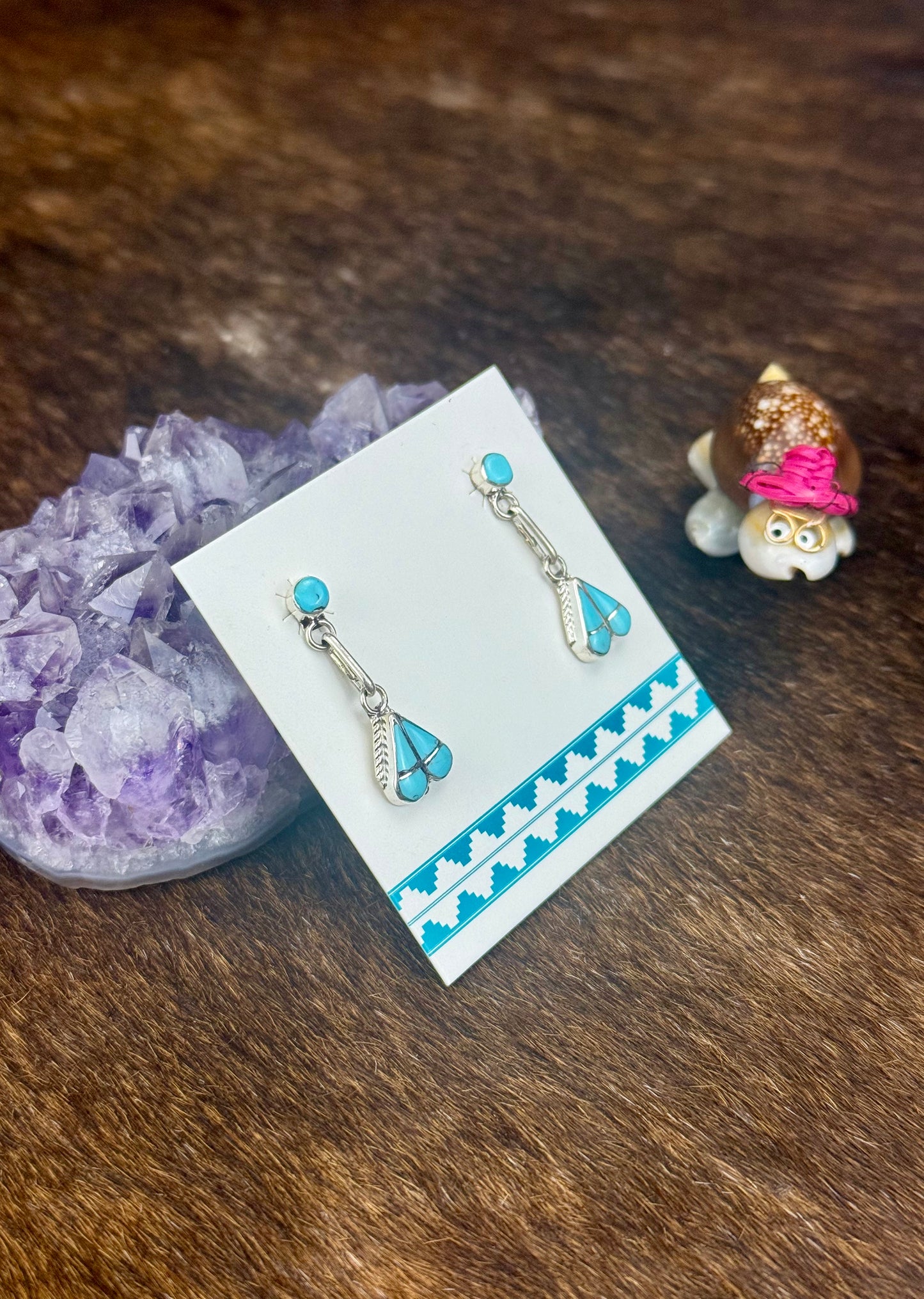 Kingman Turquoise Sterling Silver Heart Dangle Earrings