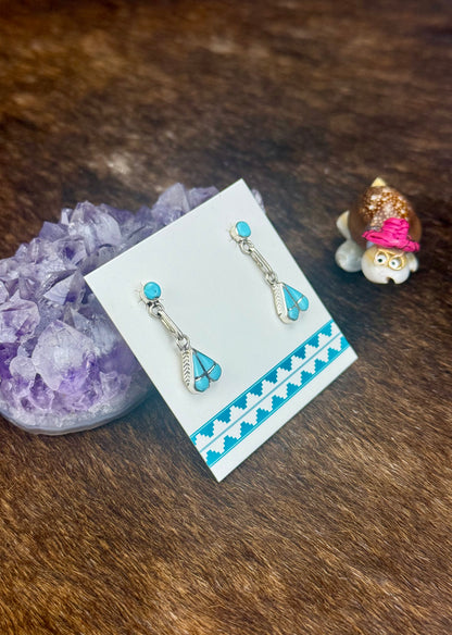 Kingman Turquoise Sterling Silver Heart Dangle Earrings