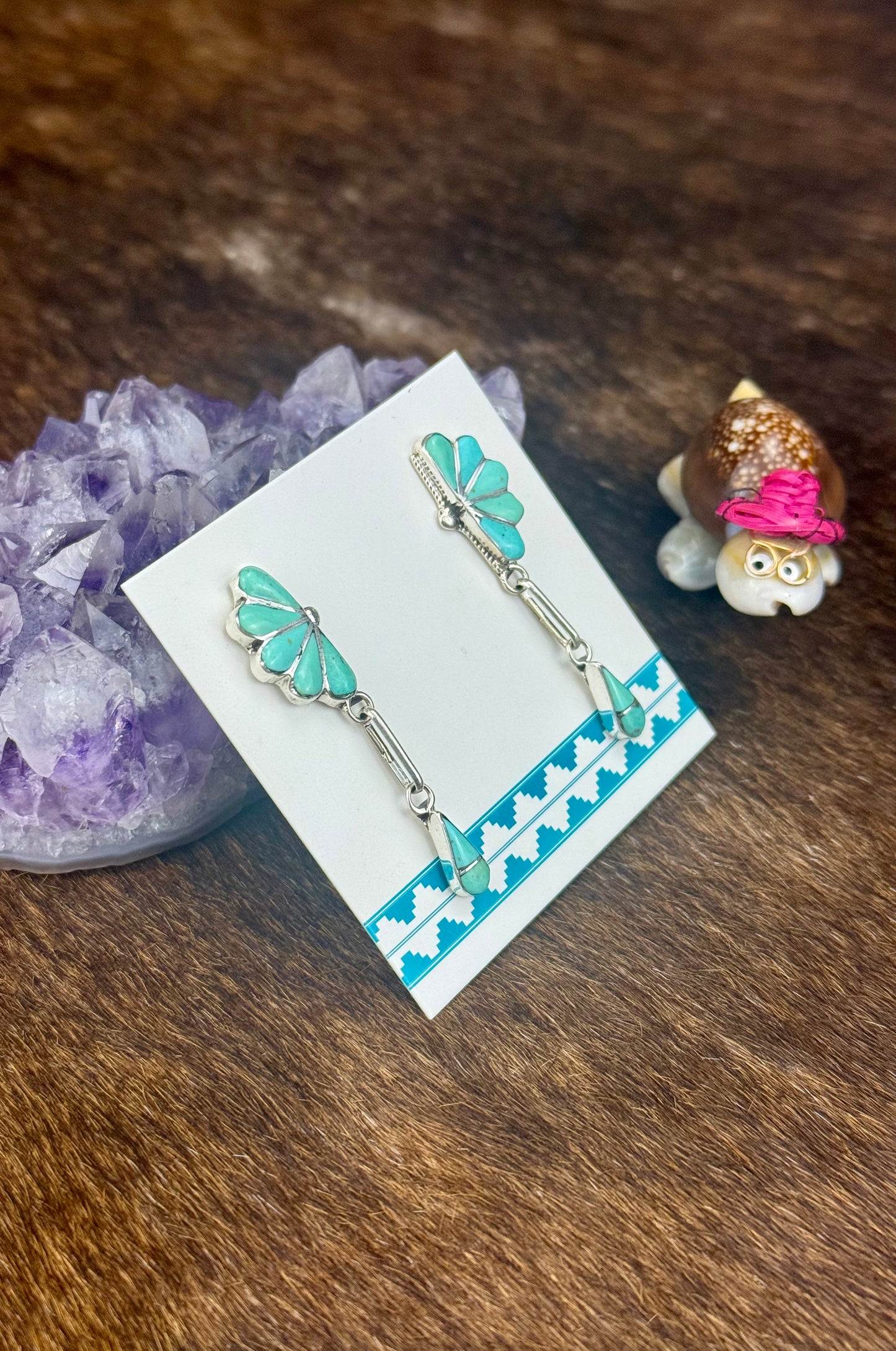Kingman Turquoise Sterling Silver Half Cluster Dangle Earrings