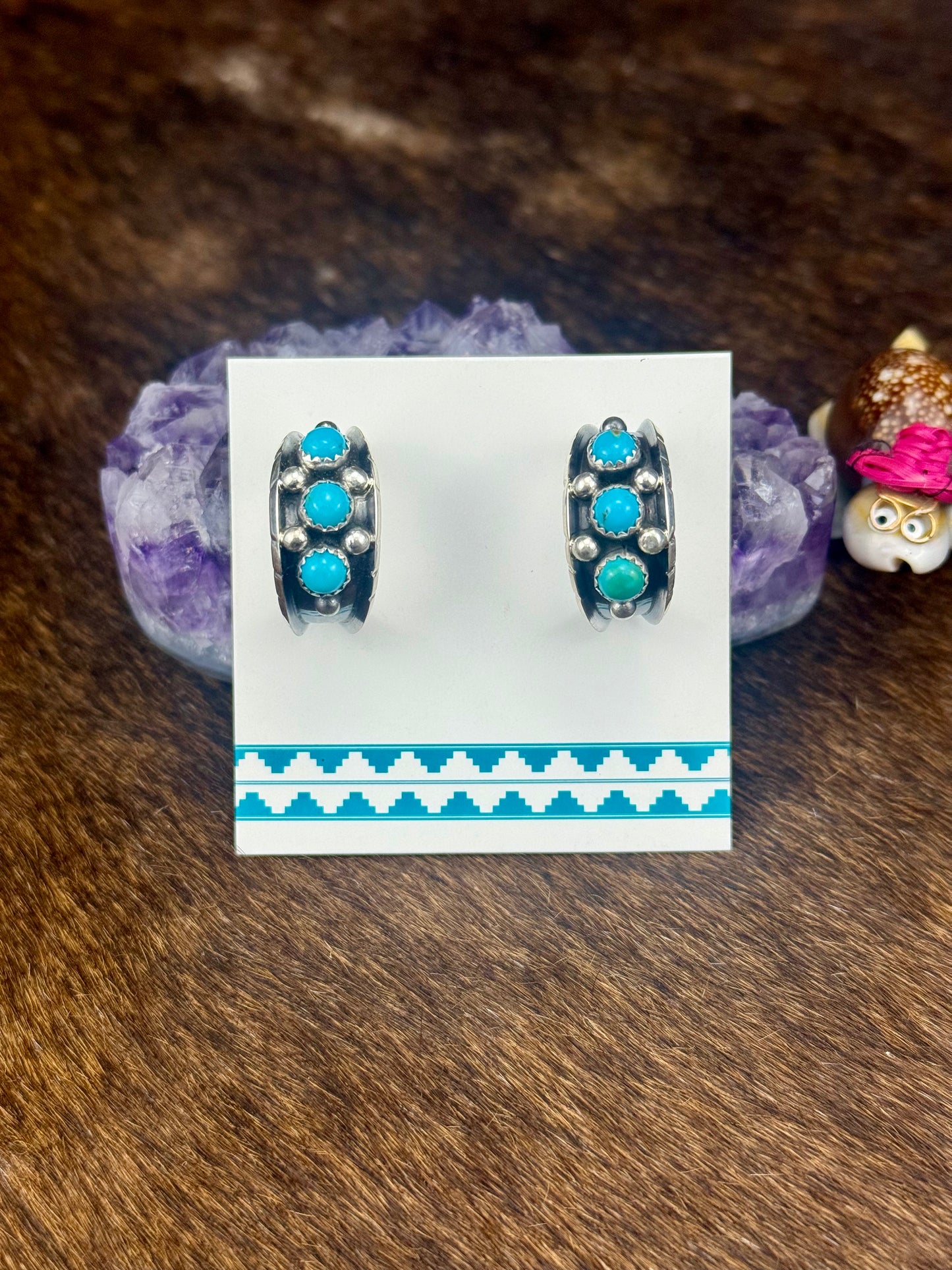 Kingman Turquoise Sterling Silver Hoop Earrings