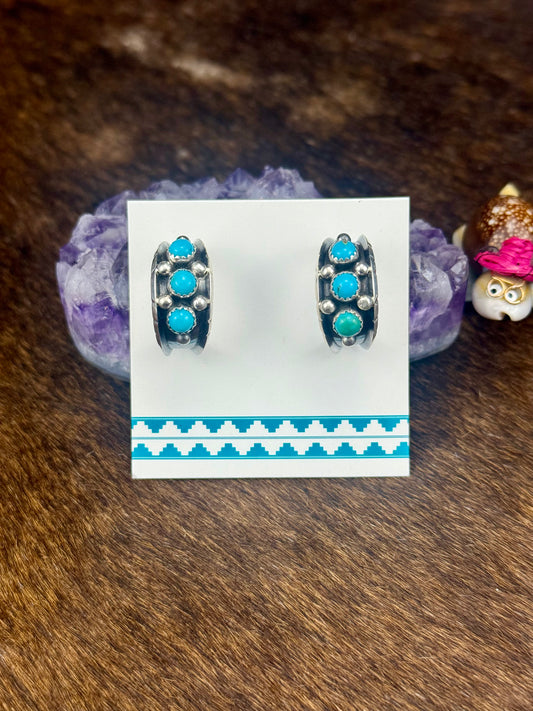 Kingman Turquoise Sterling Silver Hoop Earrings