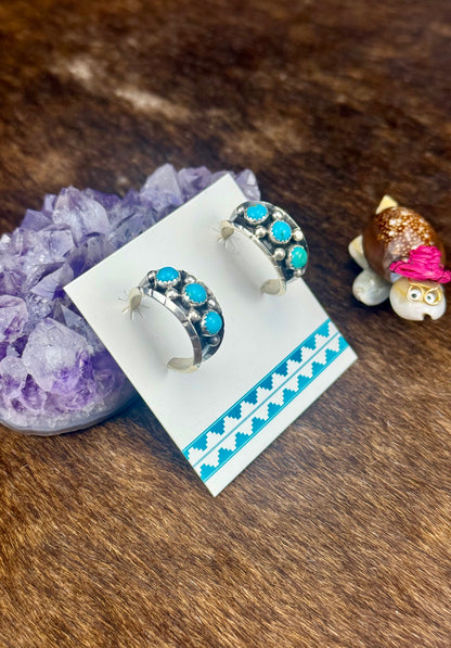 Kingman Turquoise Sterling Silver Hoop Earrings