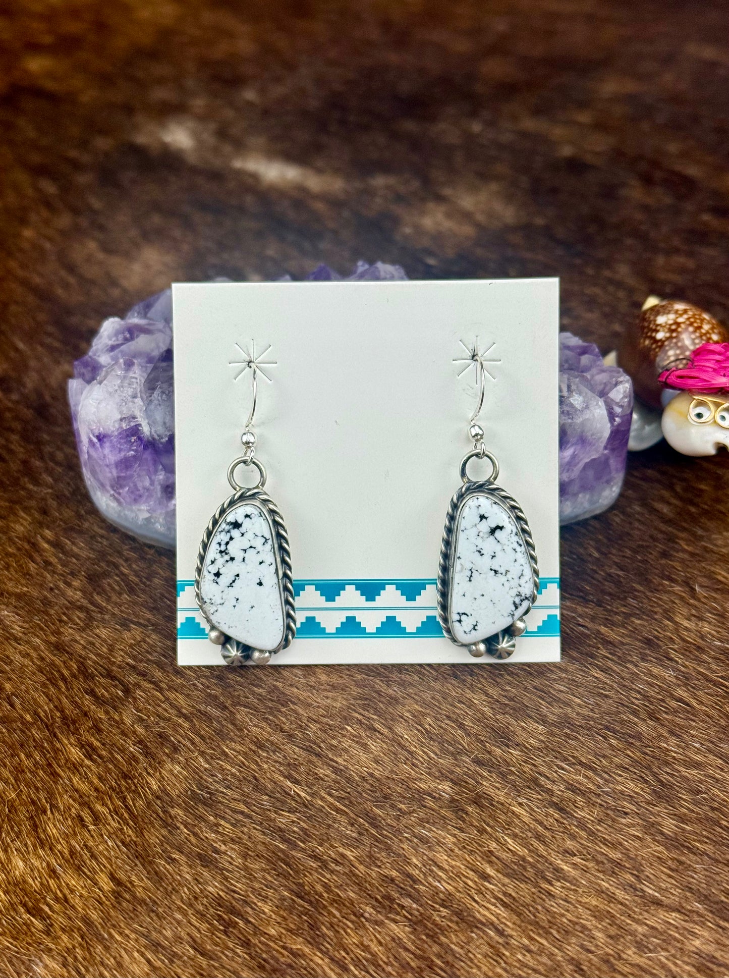 White Buffalo Sterling Silver Dangle Earrings