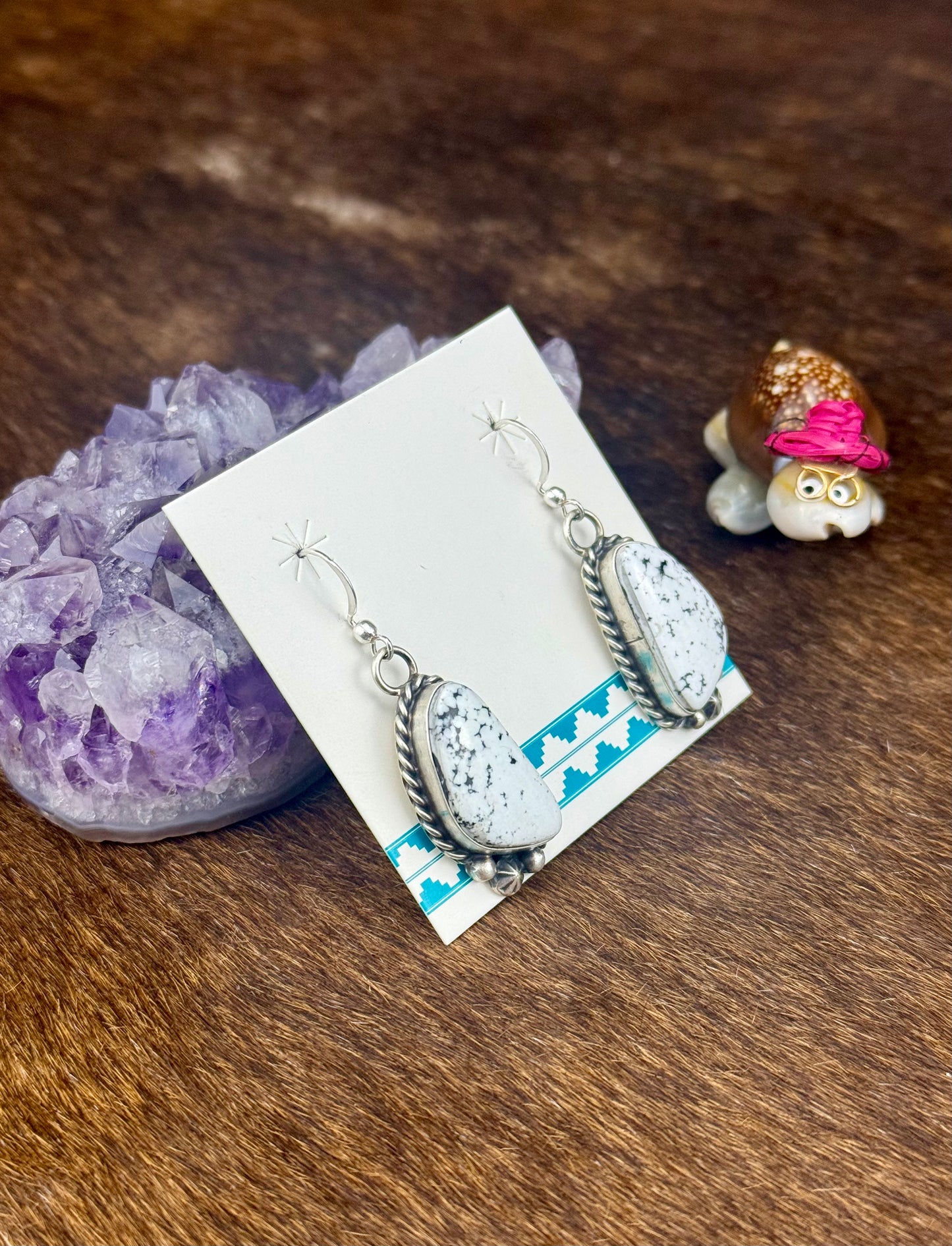 White Buffalo Sterling Silver Dangle Earrings