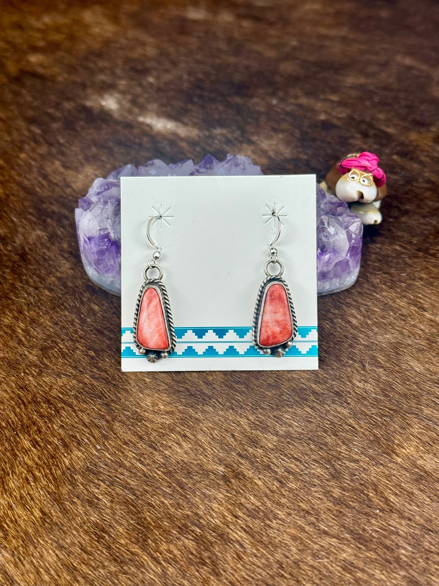 Red Spiny Sterling Silver Dangle Earrings