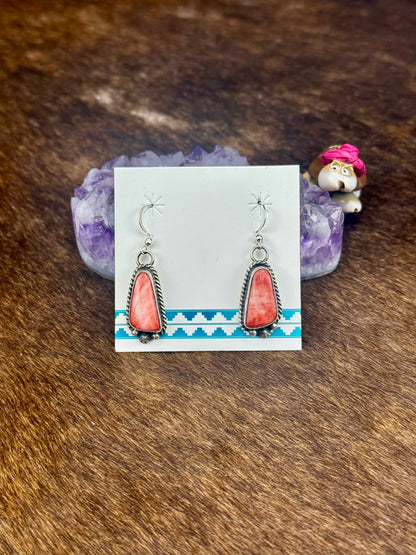 Red Spiny Sterling Silver Dangle Earrings