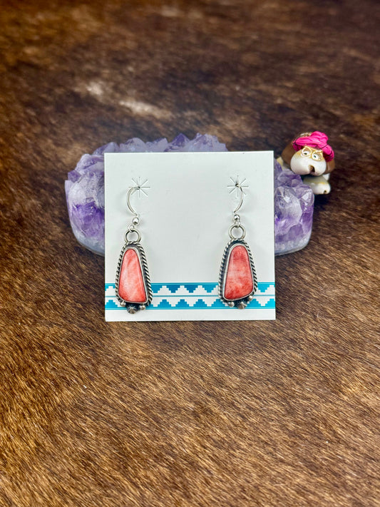 Red Spiny Sterling Silver Dangle Earrings