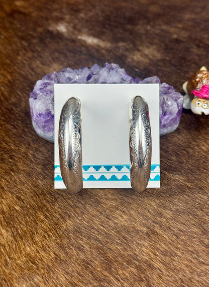 Sterling Silver Stamped Hoop Earrings