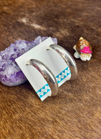 Sterling Silver Stamped Hoop Earrings