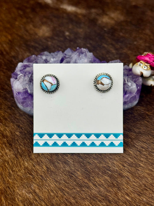 Cotton Candy Sterling Silver Round Stud Earrings