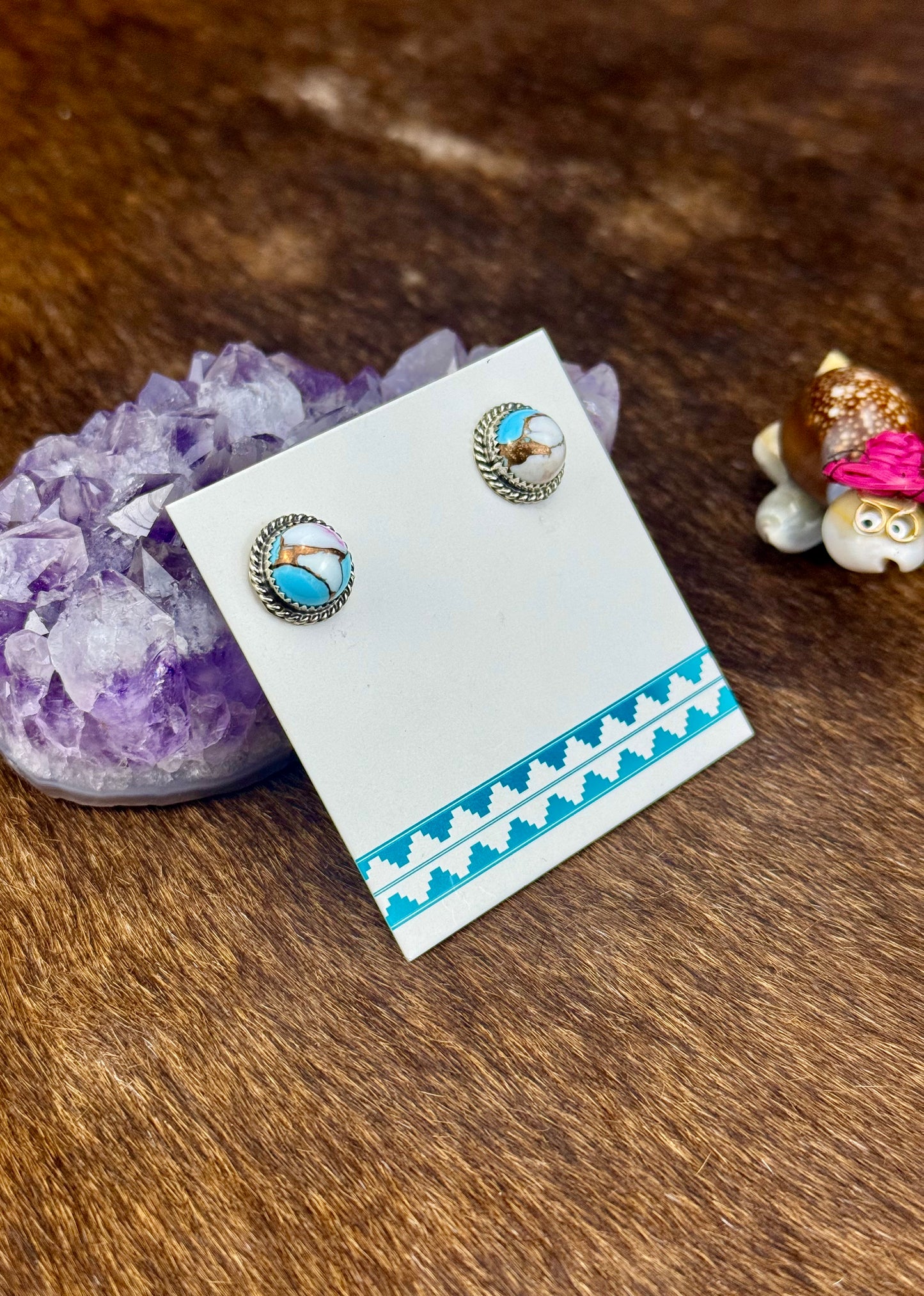 Cotton Candy Sterling Silver Round Stud Earrings