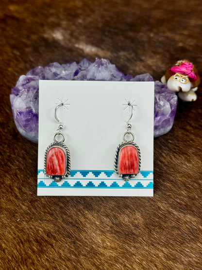 Red Spiny Sterling Silver Dangle Earrings