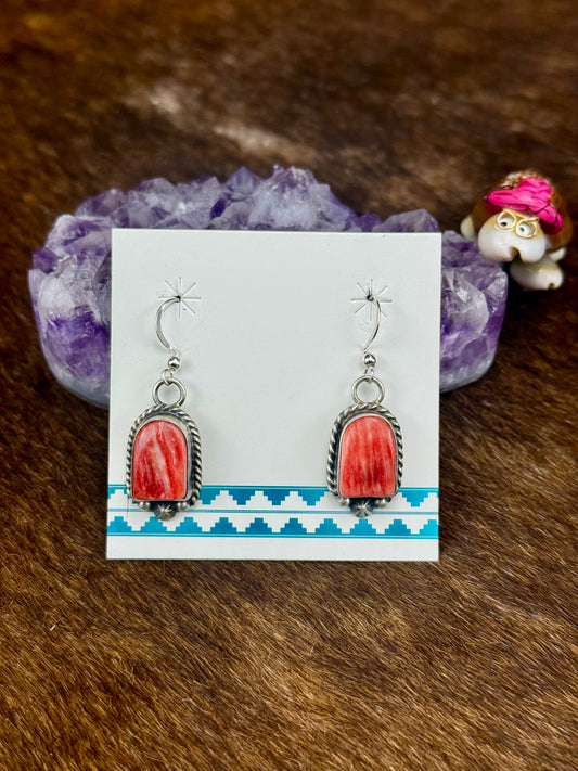 Red Spiny Sterling Silver Dangle Earrings
