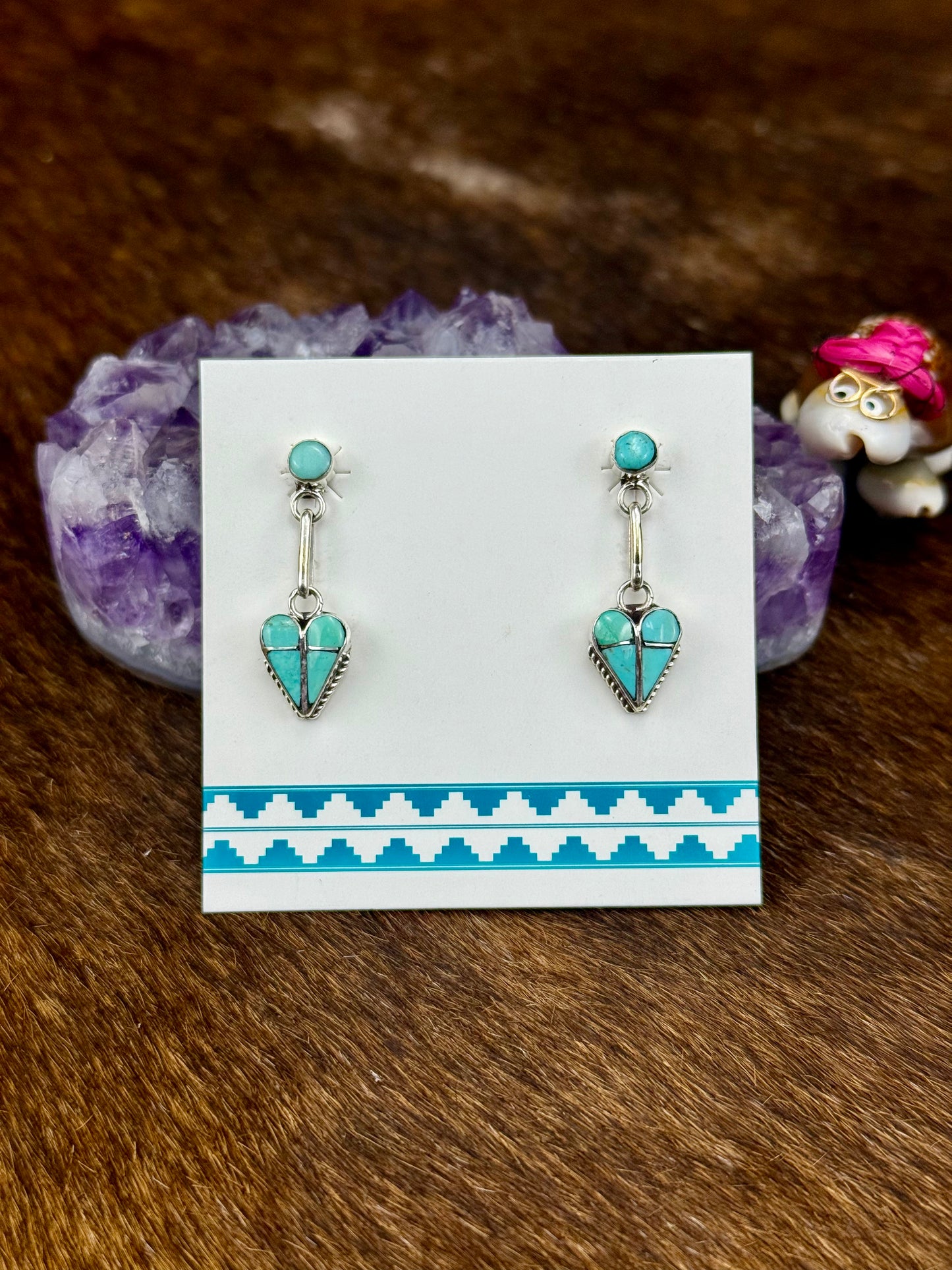 Kingman Turquoise Sterling Silver Heart Dangle Earrings