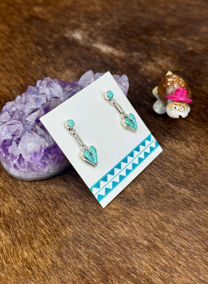 Kingman Turquoise Sterling Silver Heart Dangle Earrings