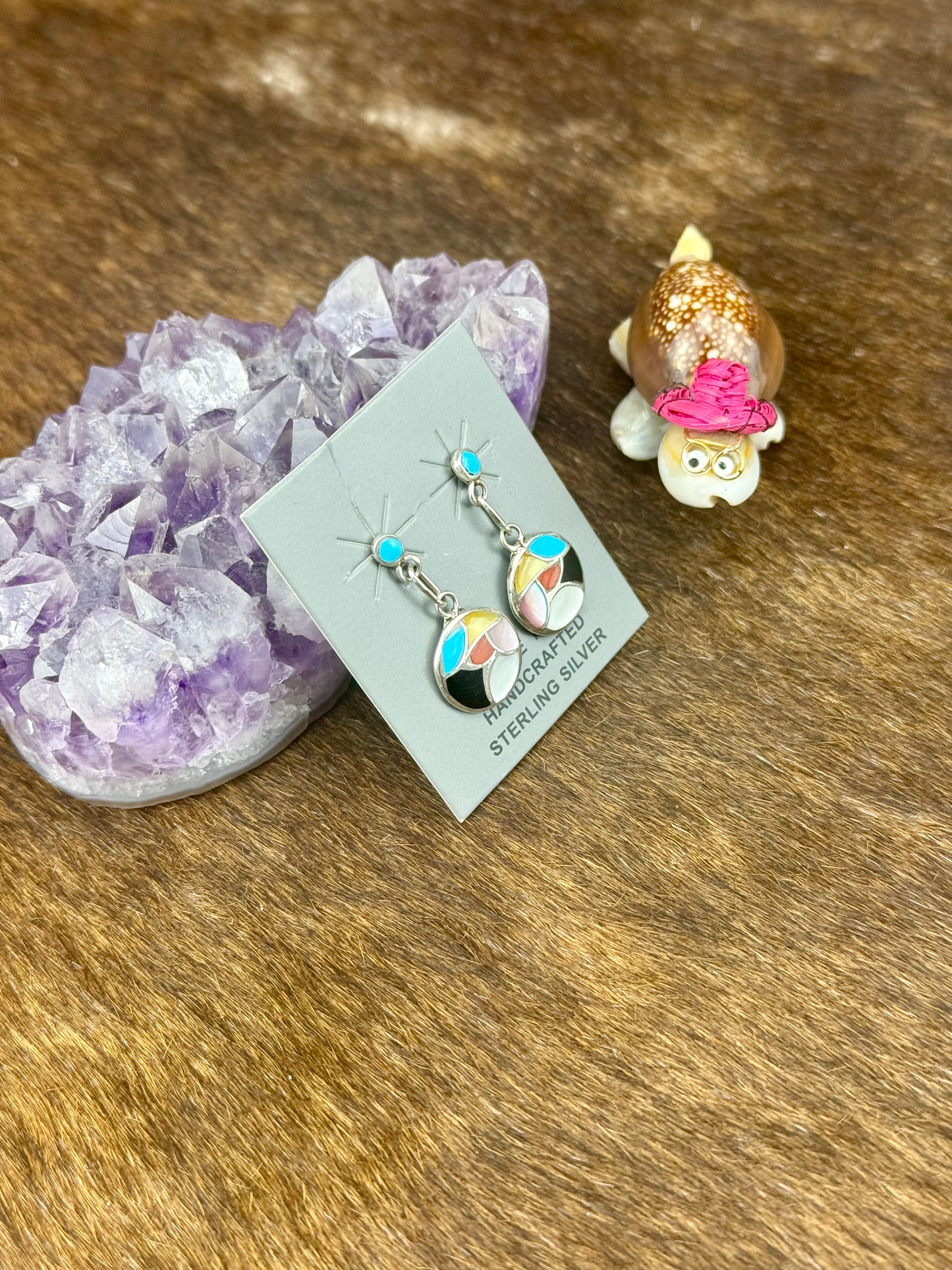 Multi-Color Sterling Silver Round Dangle Earrings