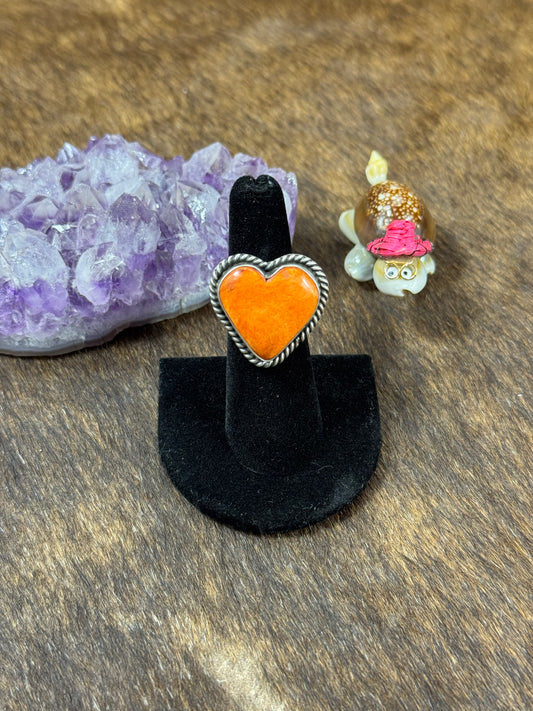 Orange Spiny Large Heart Ring