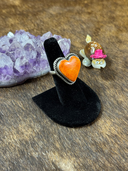 Orange Spiny Large Heart Ring