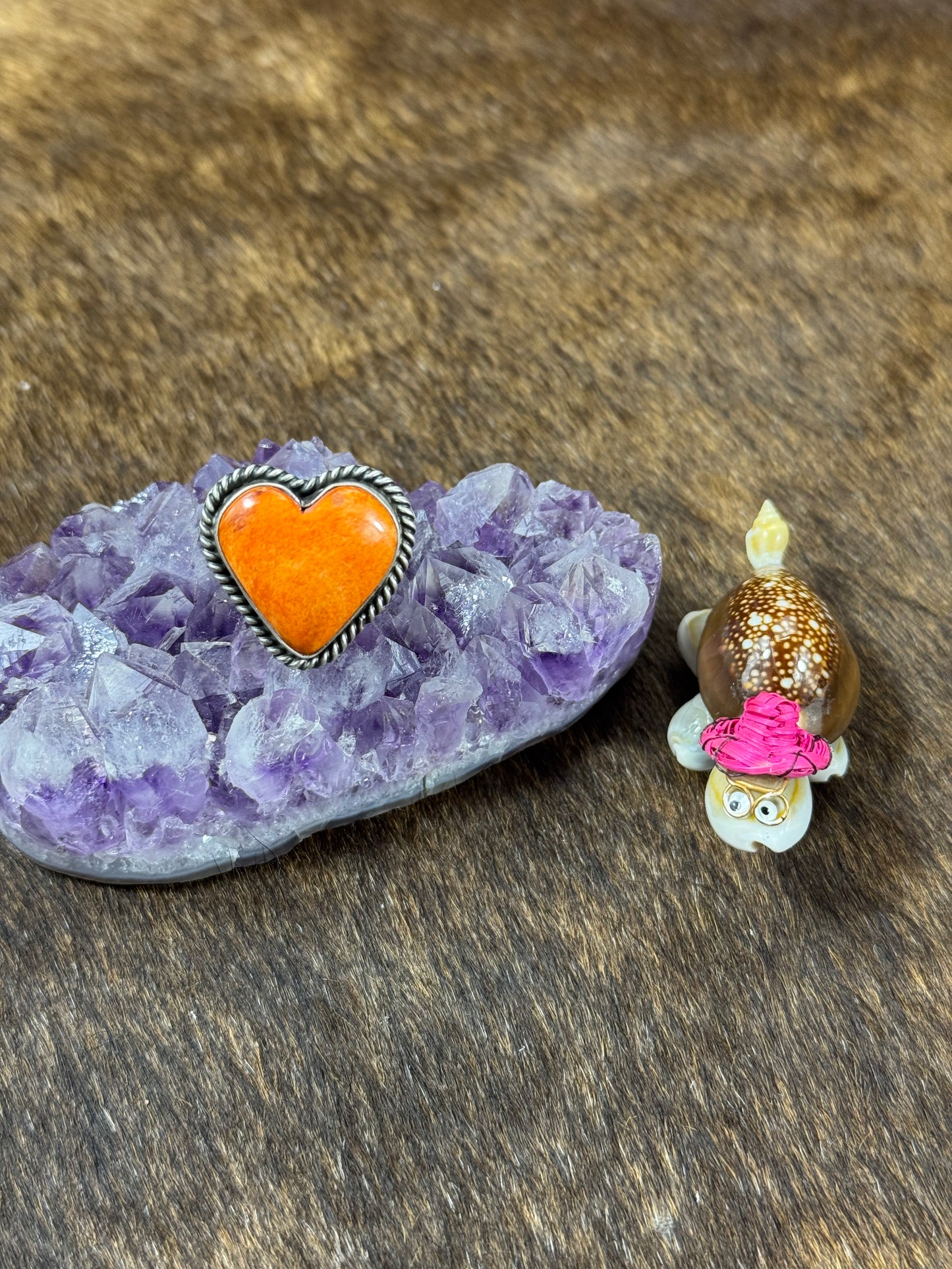 Orange Spiny Large Heart Ring