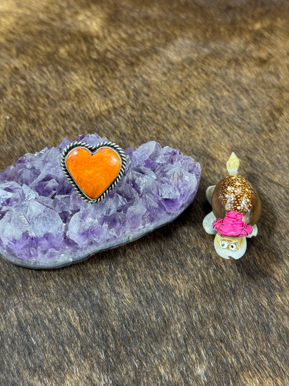 Orange Spiny Large Heart Ring