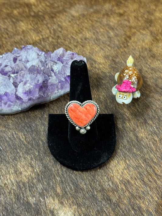 Red Spiny Small Heart Ring