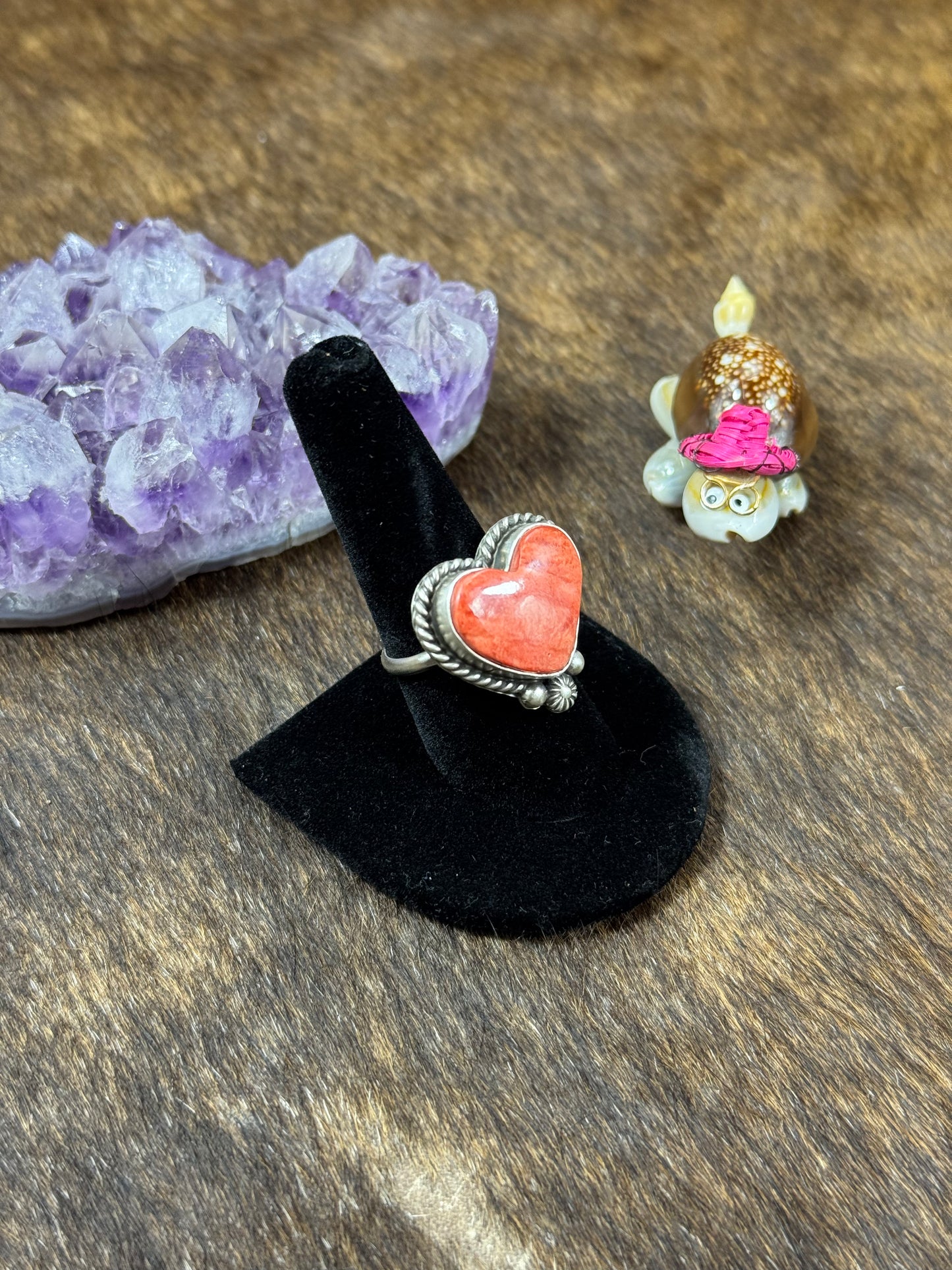 Red Spiny Small Heart Ring