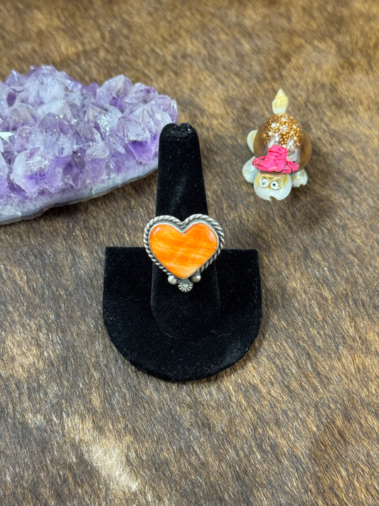 Orange Spiny Small Heart Ring