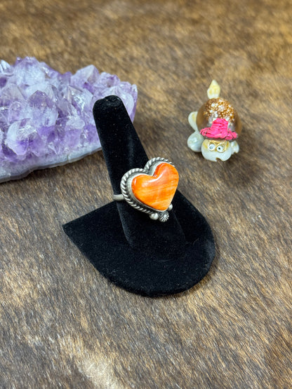 Orange Spiny Small Heart Ring