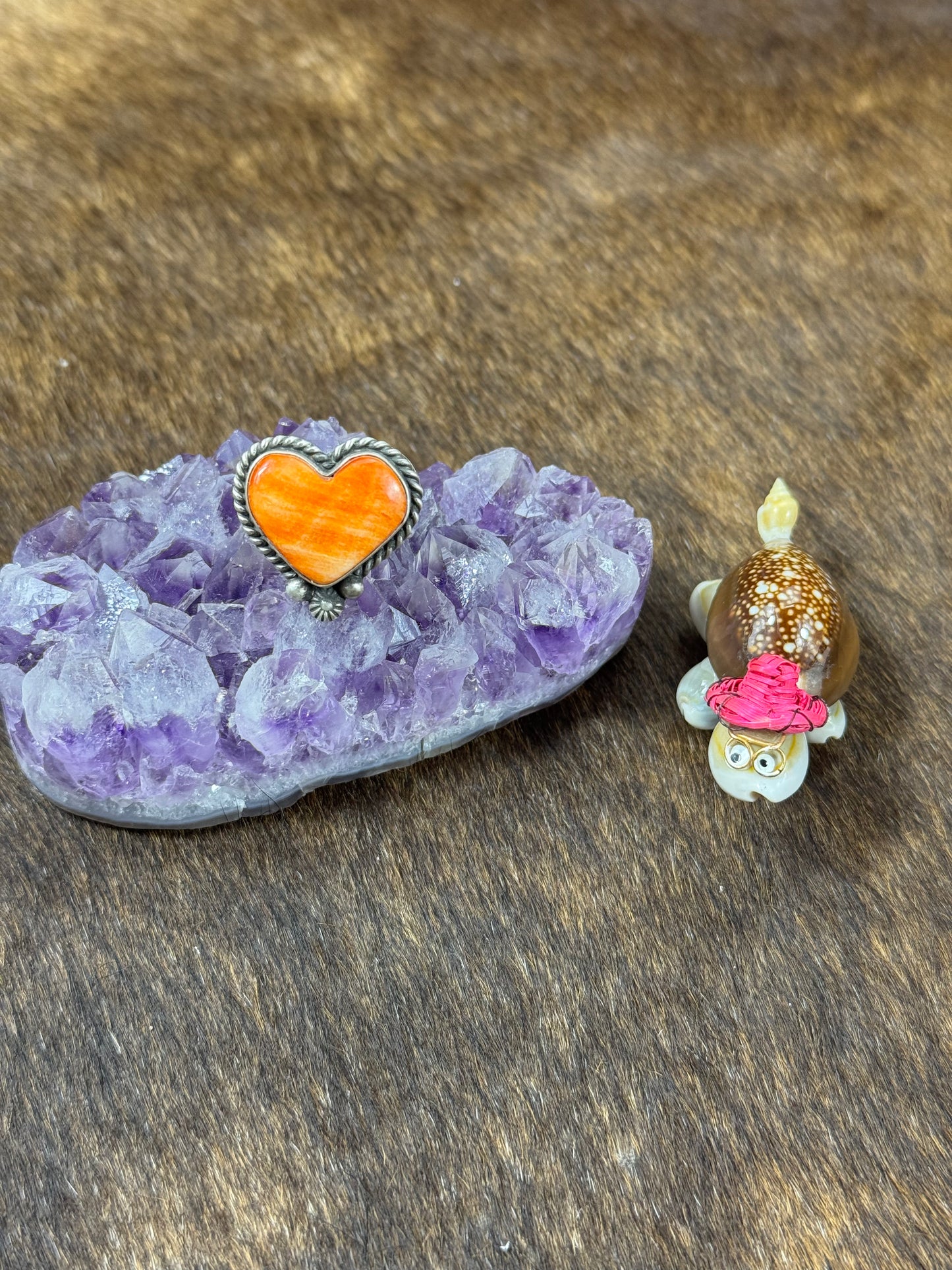 Orange Spiny Small Heart Ring