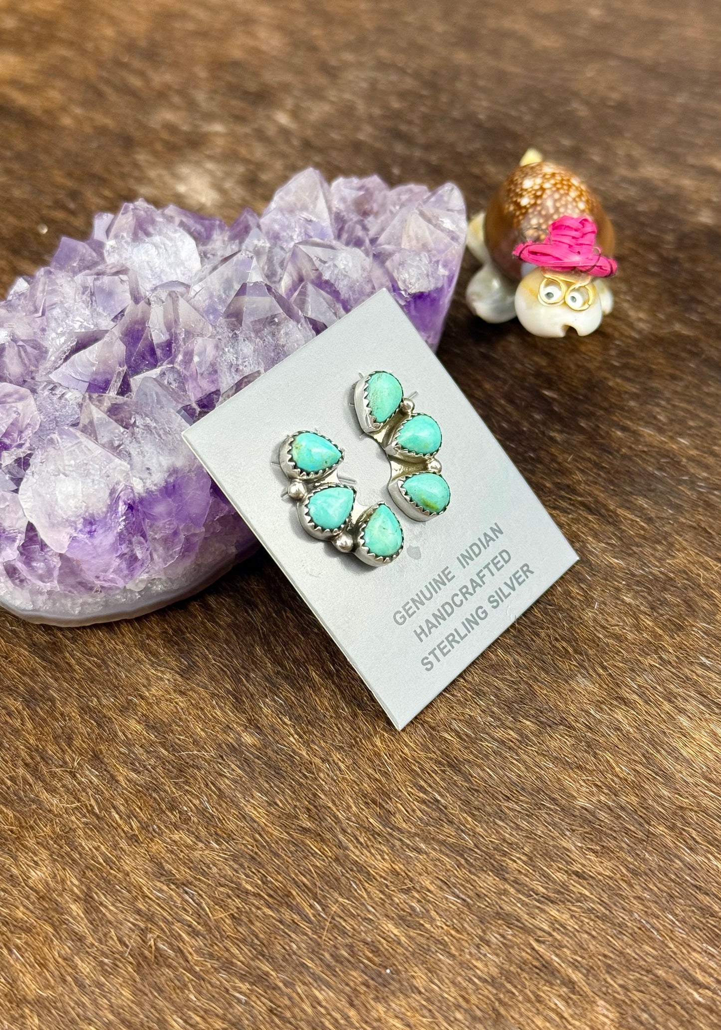 Kingman Turquoise Sterling Silver Three Stone Earrings